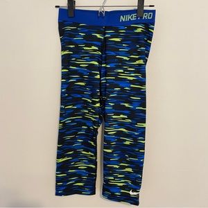 Nike Pro Blue and Green Camo Dri-Fit Cropped Athletic Leggings